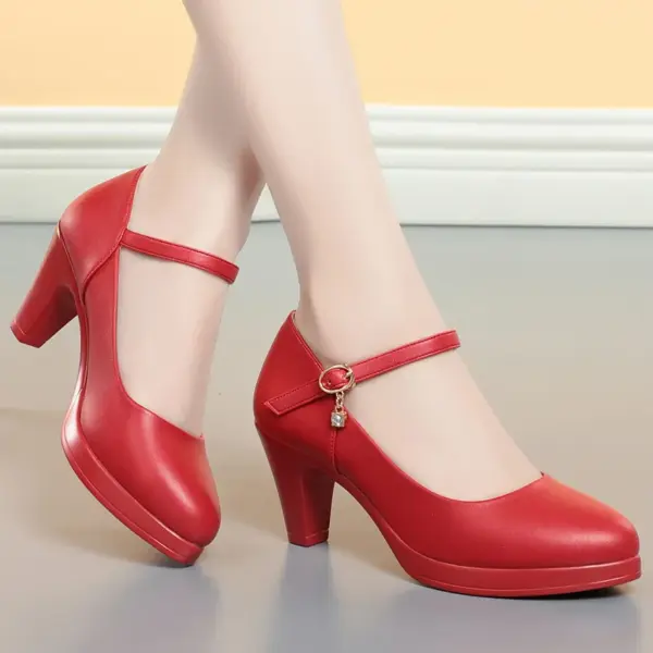 6.5cm Breathable Fashion Soft Leather Silver Red Wedding Shoes Woman Med Block Heels 2025 Platform Pumps Women for Office Mom - AliExpress 322