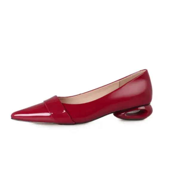 New British Fashion Shaped Heel Patent Leather Red Shoes Women High Heels Wedding Party Pointed Toe Shallow Mout Leather Shoes - AliExpress 322 - Image 3