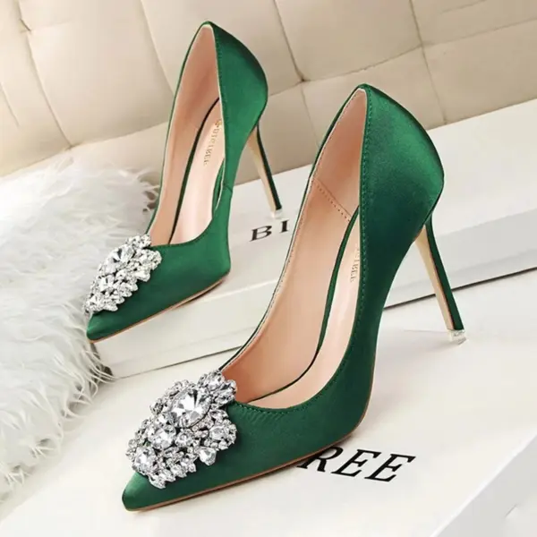 CINESSD Silver Gray Black Women Bridal Wedding Shoes Faux Silk Satin Rhinestone Crystal Shallow Woman Pumps Stiletto High Heel - AliExpress 322 - Image 2