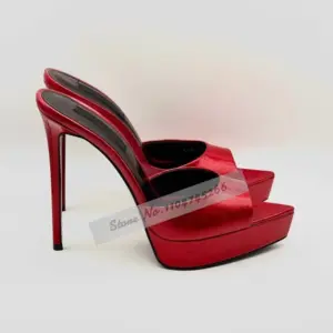Red Shiny Fluorescent Red Glitter Mules