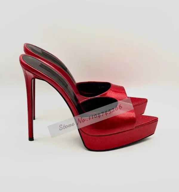 Red Shiny Fluorescent Red Glitter Mules