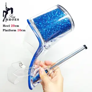 Blue 20cm 8inch Transparent Platform Women Sandals Sequined Decoration Stiletto Banquet Nightclub Shoes Pole Dancing Model Heels - AliExpress