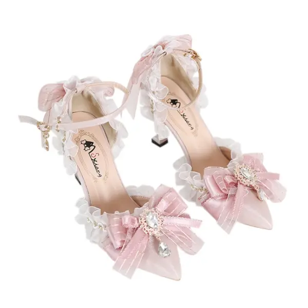 Original Butterfly Pink Flower Marriage Lolita High Heels Handmade Lolita Sandals Single Shoes - AliExpress - Image 5