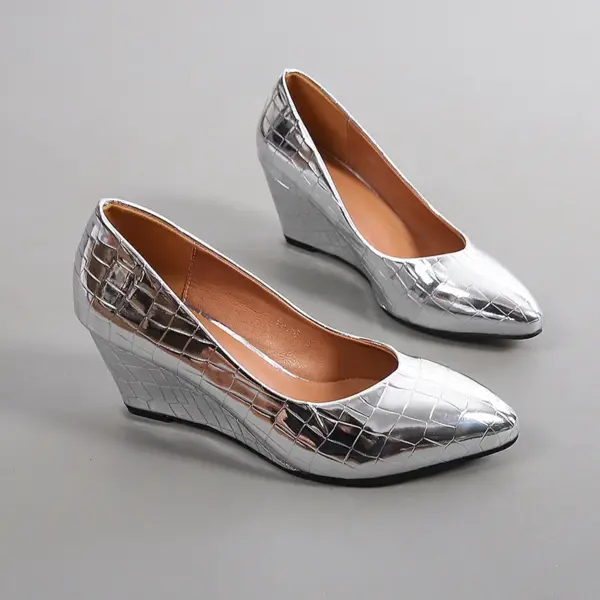 2025 Spring Summer Wedges Heels Women Party Shoes Fashion Office Pointed Toe Plus Size 42 Gold Silver Black Ladies Pumps - AliExpress 322 - Image 4
