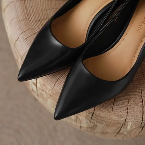 Women Low Price Soft Leather 5cm Thin Heels Pumps Brown Black Elegant OL Office Pointy Toe Slip-On Null Comfortable Shoes 43-34 - AliExpress 322 - Image 4