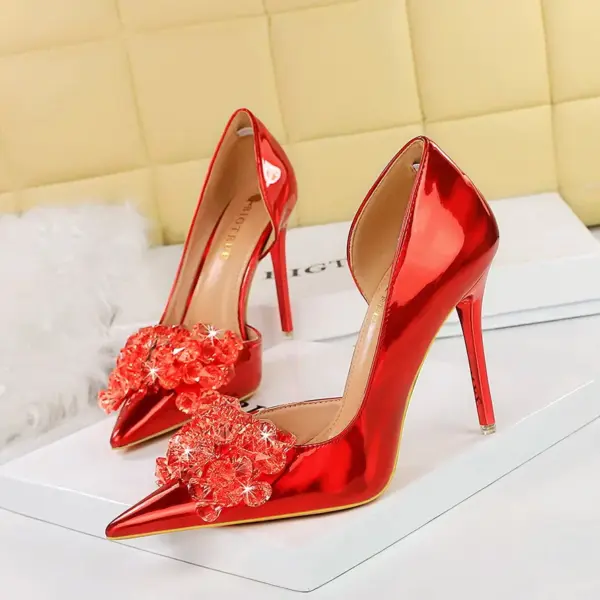 Spring Autumn Women High Heels Rhinestone Green Blue Pointed Party Pumps Glossy Leather Bling Crytsal Nightclub Shoes 18188-H27 - AliExpress - Image 2