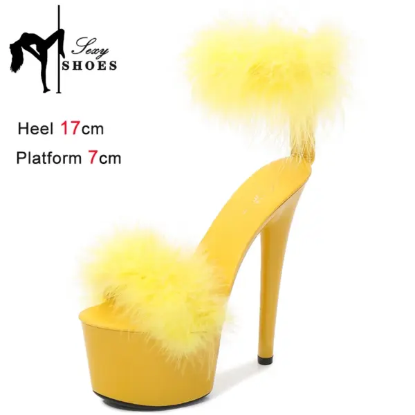 17CM Fur Womens Party Shoes Fashion 2023 Summer Sexy Exquisite Open Toe Ladies Shoes Female Stiletto Super High Heel Sandals - AliExpress 322 - Image 4