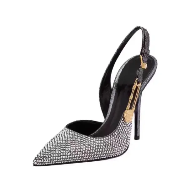 Luxury Rhinestones Sequined Buckle Women Pumps Elegant Pointed toe Slingbacks Stiletto High heels Spring Summer Fashion Shoes - AliExpress - Image 2