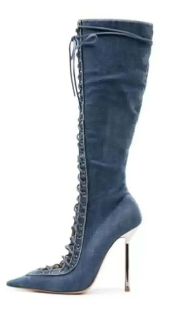 Spring/Summer New Lace Up Short Cool Boots Side Zipper Banquet Slimming High Heels Sexy Knee Length Women's Boots - AliExpress 322 - Image 4