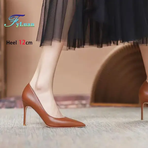 Women 8-12CM Thin High Heel Brown PU Leather Classics Dress Shoes 2025 Summer Party Banquet Elegant Pointed Pumps Plus Size 45 - AliExpress 322 - Image 5
