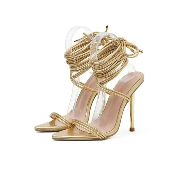 Summer 12CM Gladiator Heels Sandals for Women Fashion Pointed Open Toe Lace-Up Stiletto Ladies Strappy Wedding Shoes Black Red - AliExpress 322 - Image 5