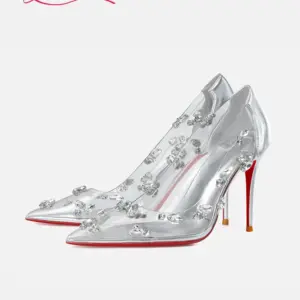 Red sole transparent pointed head sexy female stiletto high heels wedding shoes silver rhinestone crystal fairy style new 2024 - AliExpress 322
