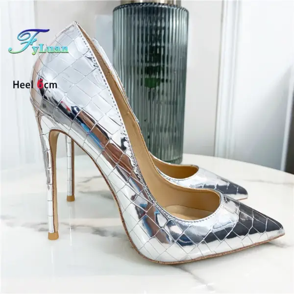 2025 New Elegant Women Pointed Silver High Heels 6CM 8CM 10CM 12CM Mirror Fashion Emboss Spring Summer Ladies Shoes Party Pumps - AliExpress 322 - Image 6