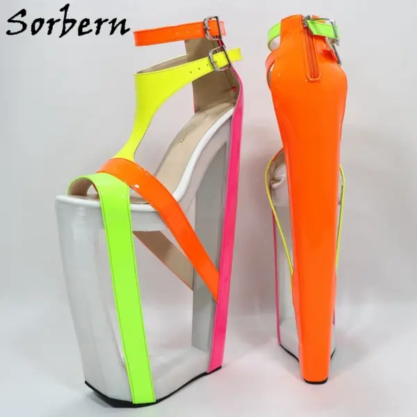Sorbern 30Cm Hollow Out Wedge High Heel Sandals Colorful Neon T-Straps Platform Summer Shoes Fetish Drag Queen Sandal Custom - AliExpress 322 - Image 5
