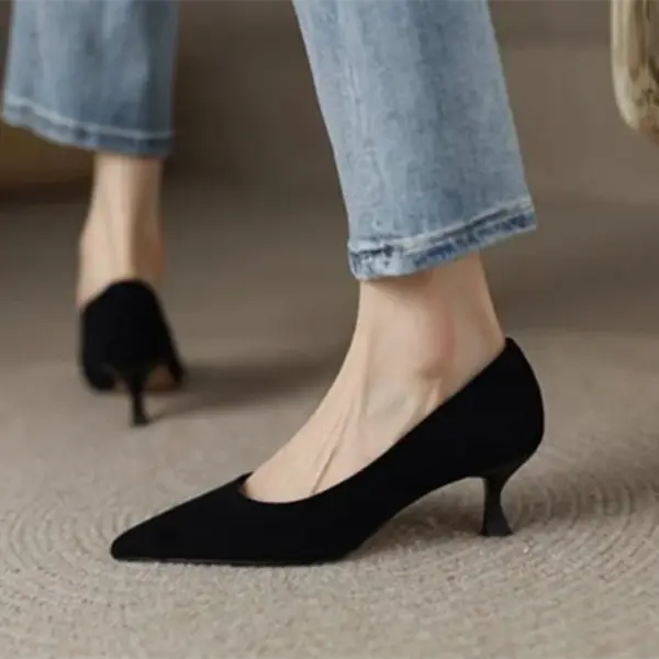 Women Low Price Soft Leather 5cm Thin Heels Pumps Brown Black Elegant OL Office Pointy Toe Slip-On Null Comfortable Shoes 43-34 - AliExpress 322 - Image 2