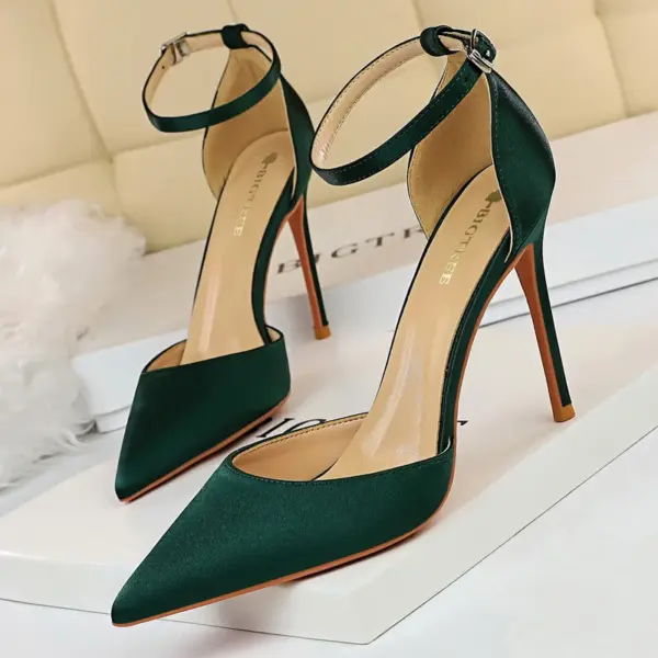 BIGTREE Shoes Satin With Shallow Pointed Women Pumps Buckle High Heels Female Shoes Stiletto Heels Sandals Sexy Party Shoes - AliExpress - Image 4