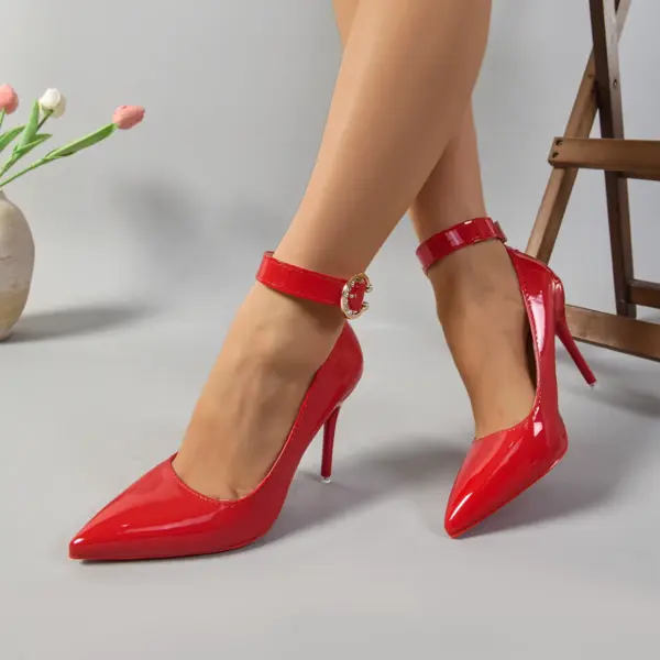 Aphixta Crystals Gold Buckle Strap Pimps Red Black High Stiletto Heels Pumps Women Party Shoes Pointed Toe Size 50 - AliExpress 322 - Image 3