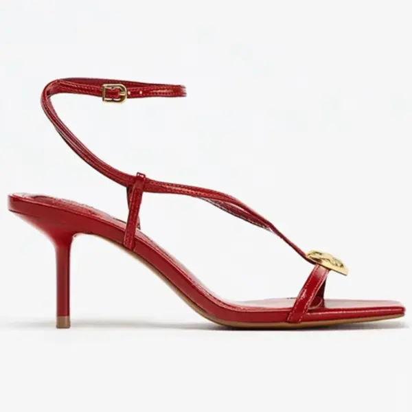 Red Sexy Metal Buckle High Heels Women Fashion Ankle Strap Wedding Party Shoes Ladies Square Toe Elegant Brand Sandals Women - AliExpress 322 - Image 4