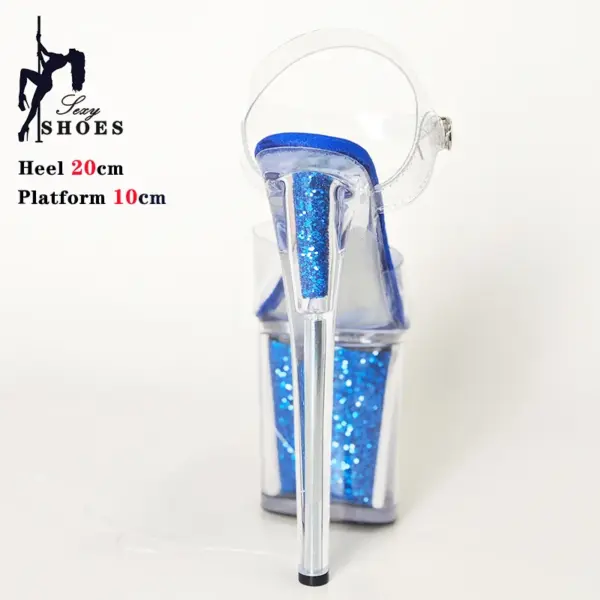 Blue 20cm 8inch Transparent Platform Women Sandals Sequined Decoration Stiletto Banquet Nightclub Shoes Pole Dancing Model Heels - AliExpress - Image 5