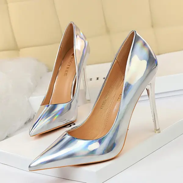 Women High Heels Blue Green Valentine Pumps Luxury Glossy Stiletto Wedding Bridal Nightclub Fashion Simple Solid Color 1829-2 - AliExpress - Image 4