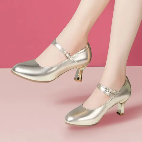 4cm 6cm Comfortable Light Shallow Mouth Soft Leather Shoes for Dance Mom Party 2025 Spring Med Kitten Heels Shoes Gold Silver - AliExpress 322 - Image 2