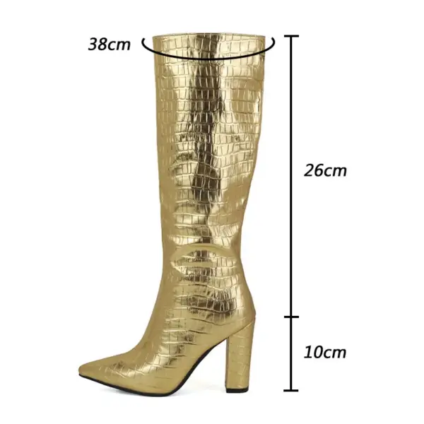 Ronticool Handmade Women Winter Knee Boots Stone Pattern Slip On Chunky Heels Pointed Toe Gold Silver Shoes Plus US Size 5-15 - AliExpress 322 - Image 2