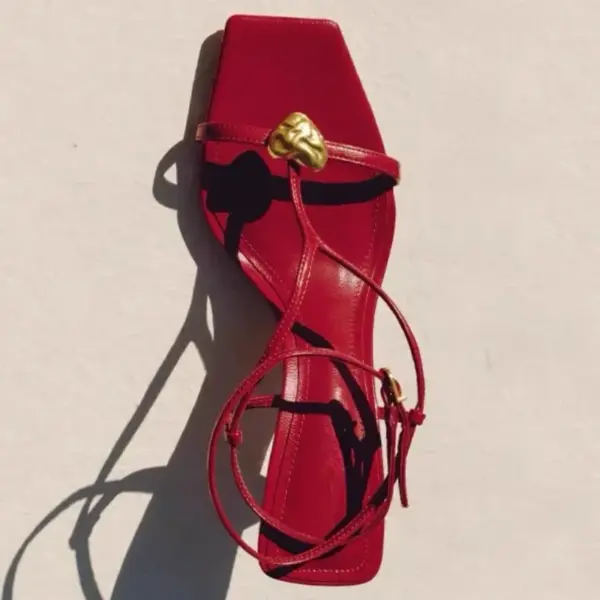 Red Sexy Metal Buckle High Heels Women Fashion Ankle Strap Wedding Party Shoes Ladies Square Toe Elegant Brand Sandals Women - AliExpress 322 - Image 5