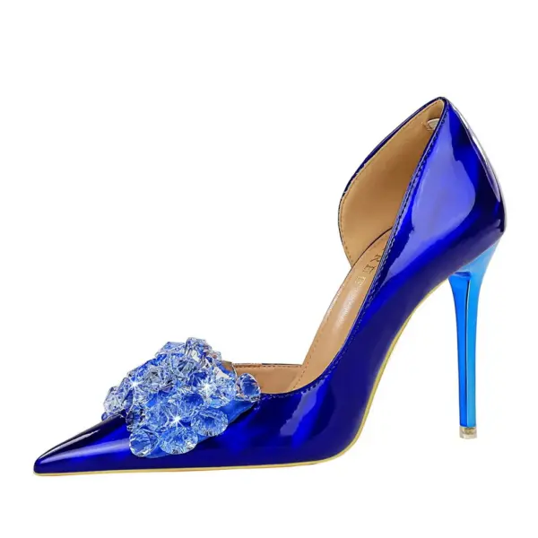 Spring Autumn Women High Heels Rhinestone Green Blue Pointed Party Pumps Glossy Leather Bling Crytsal Nightclub Shoes 18188-H27 - AliExpress - Image 5