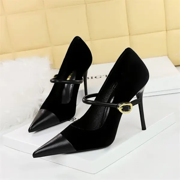 Fashion Version Party Thin High Heel Women Shoes   Velvet Shallow Mouth Pointed Toe Metal One-line Buckle Single Shoes - AliExpress 322 - Image 4