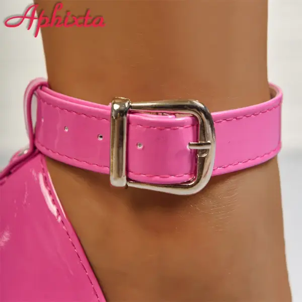Aphixta Popular 5.5cm Platform Baby Pink 2cm Belt Buckle Silver Strap Pumps Women Party Dance 16cm High Chunky Heel Super Big 50 - AliExpress - Image 4