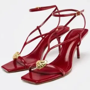 Red Sexy Metal Buckle High Heels Women Fashion Ankle Strap Wedding Party Shoes Ladies Square Toe Elegant Brand Sandals Women - AliExpress 322