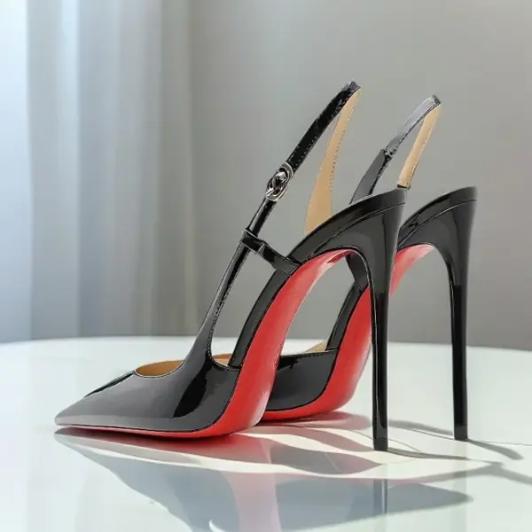 New silver patent leather flat buckle sandals with pointed edges and slim heels, stylish and stylish, worn in the backless style - AliExpress 322 - Image 4