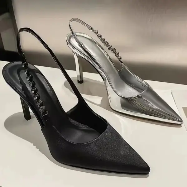 Women Crystal High Heels Slingback Pointy Toe Silver Pumps Fashion Luxury Brands Thin Heel Sandals Metallic Party Casual Shoes - AliExpress 322 - Image 6