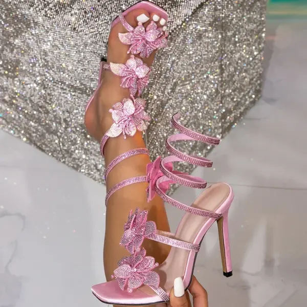 Aneikeh Sexy Crystal pink wedding shoes Gladiator Sandals Women Elegant Party High Heels Summer Open Toe Ladies Dress Party Shoe - AliExpress - Image 3