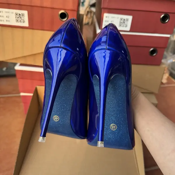 Tikicup Woman Shallow High Heels Shiny Blue Red Patent Leather Pointed Toe Stilettos Pumps Party Bridemaids Wedding Dress Shoes - AliExpress - Image 5