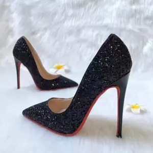 9cm Super High Heels Shoes 2025 Sequin Black Sexy Red Sole Pointed Thin Single stiletto heel shoes - AliExpress
