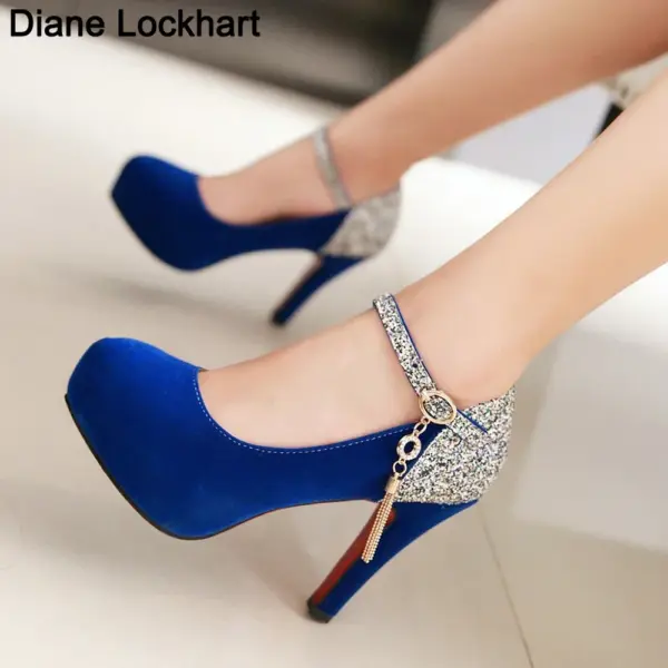 womens platform heels Bling Tassel High Heel Shoes thick sole Velvet Pumps Ladies Evening Dress Wedding Female Shoes Big Size 43 - AliExpress 322 - Image 3