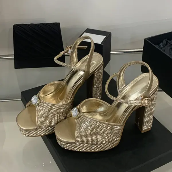 Liyke Elegant Woman Wedding Party Shoes Sexy Thick Bottom Square Toe Crystal Rhinestone High Heels Platform Sandals Women Silver - AliExpress 322 - Image 2