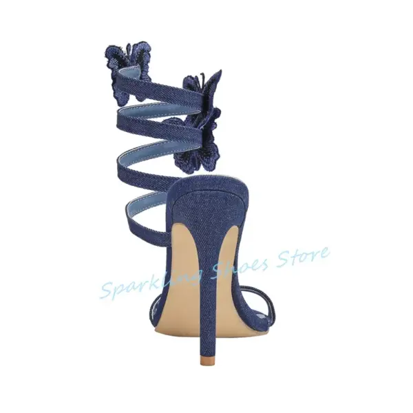 Blue Deinm Butterfly Strap Ankle wrap Women Sandals Fashion embroidery Pointed Toe High Heel Pumps Ladies Gladiator Shoes - AliExpress - Image 6