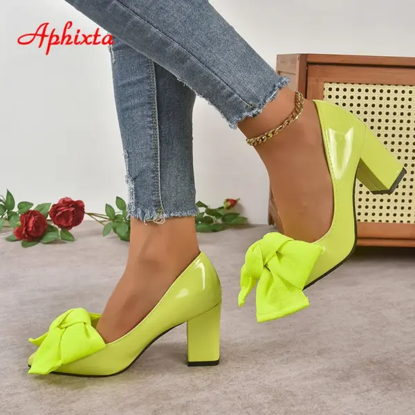 Aphixta New Big Butterfly-knot 7cm Chunky Heels Pumps Women Shoes Pointed Toe Baby Pink Flowers Pumps Super Plus Size 50 - AliExpress - Image 6