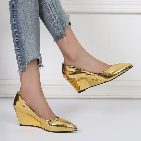 2025 Spring Summer Wedges Heels Women Party Shoes Fashion Office Pointed Toe Plus Size 42 Gold Silver Black Ladies Pumps - AliExpress 322 - Image 3