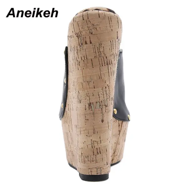 Aneikeh 2025 Summer Fashion Open Toe Sandals Platform Super High Heels Slip-on Metal Rivet Sandals Rome Party Women Mules black - AliExpress 322 - Image 4