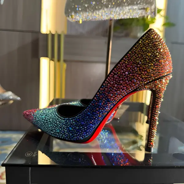 Women Full Diamond High Heel Pumps Rhinestone Pointed Toe Stiletto Heel Bling Bling Luxury Brand Colorful Crystal Wedding Shoes - AliExpress 322 - Image 4