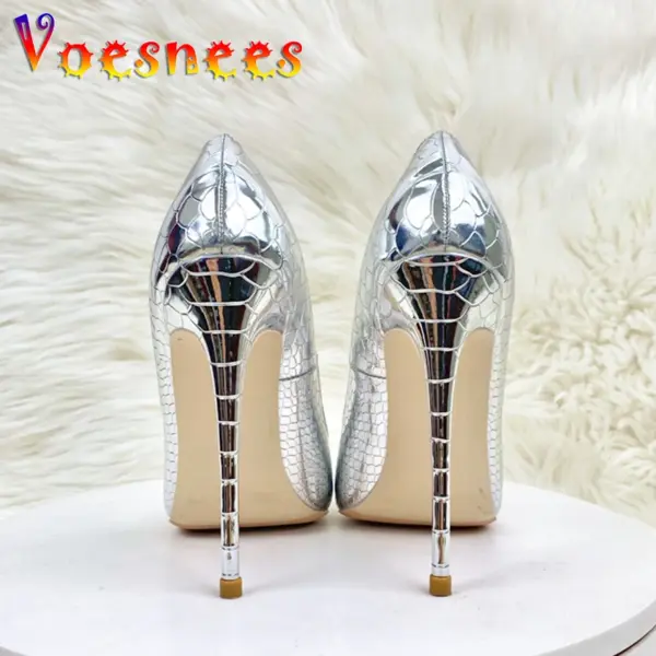 Shiny Silver Women Pumps 8CM 10CM 12CM Fashion Pointed Toe High Heels Elegant Ladies Wedding Bride Shoes Snake Print Stilettos - AliExpress 322