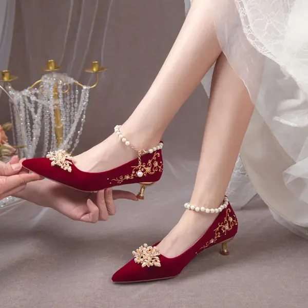 Women Red High Heel Shoes Elegant Fashion Designer Pointed Tip Fine High Heels Women Water Diamond Banquet Wedding Shoes Tacones - AliExpress 322 - Image 4