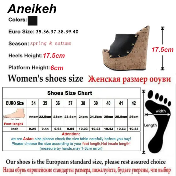 Aneikeh 2025 Summer Fashion Open Toe Sandals Platform Super High Heels Slip-on Metal Rivet Sandals Rome Party Women Mules black - AliExpress 322 - Image 6
