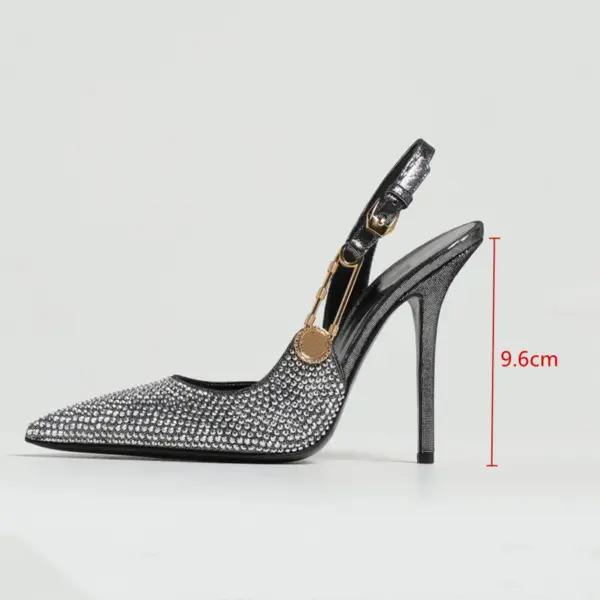 Luxury Rhinestones Sequined Buckle Women Pumps Elegant Pointed toe Slingbacks Stiletto High heels Spring Summer Fashion Shoes - AliExpress - Image 3