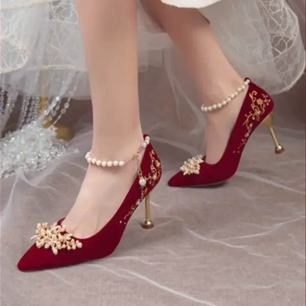 Women Red High Heel Shoes Elegant Fashion Designer Pointed Tip Fine High Heels Women Water Diamond Banquet Wedding Shoes Tacones - AliExpress 322 - Image 6