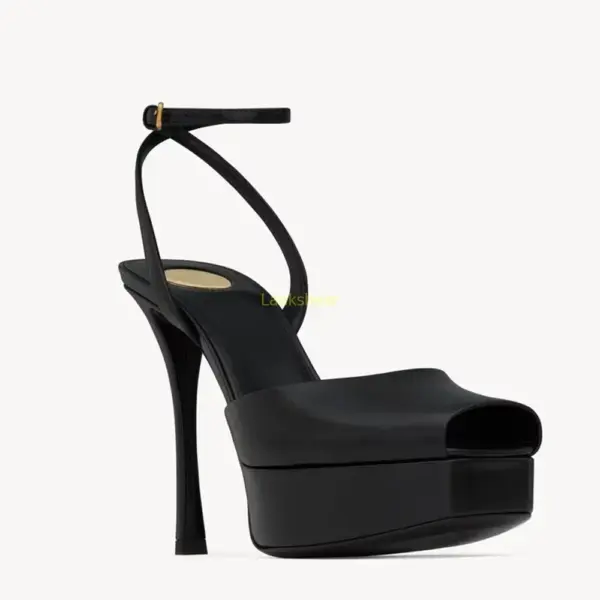 Platform Peep Toe Satin Pumps - Image 4