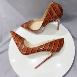 Tikicup Brown Crocodile Effect Women Sexy Pointy Toe High Heel Shoes Plus Size 33-46 Slip On Stiletto Pumps for Evening Dress - AliExpress 322